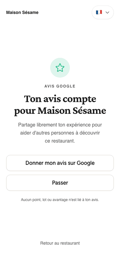 Invitation facultative à laisser un avis Google