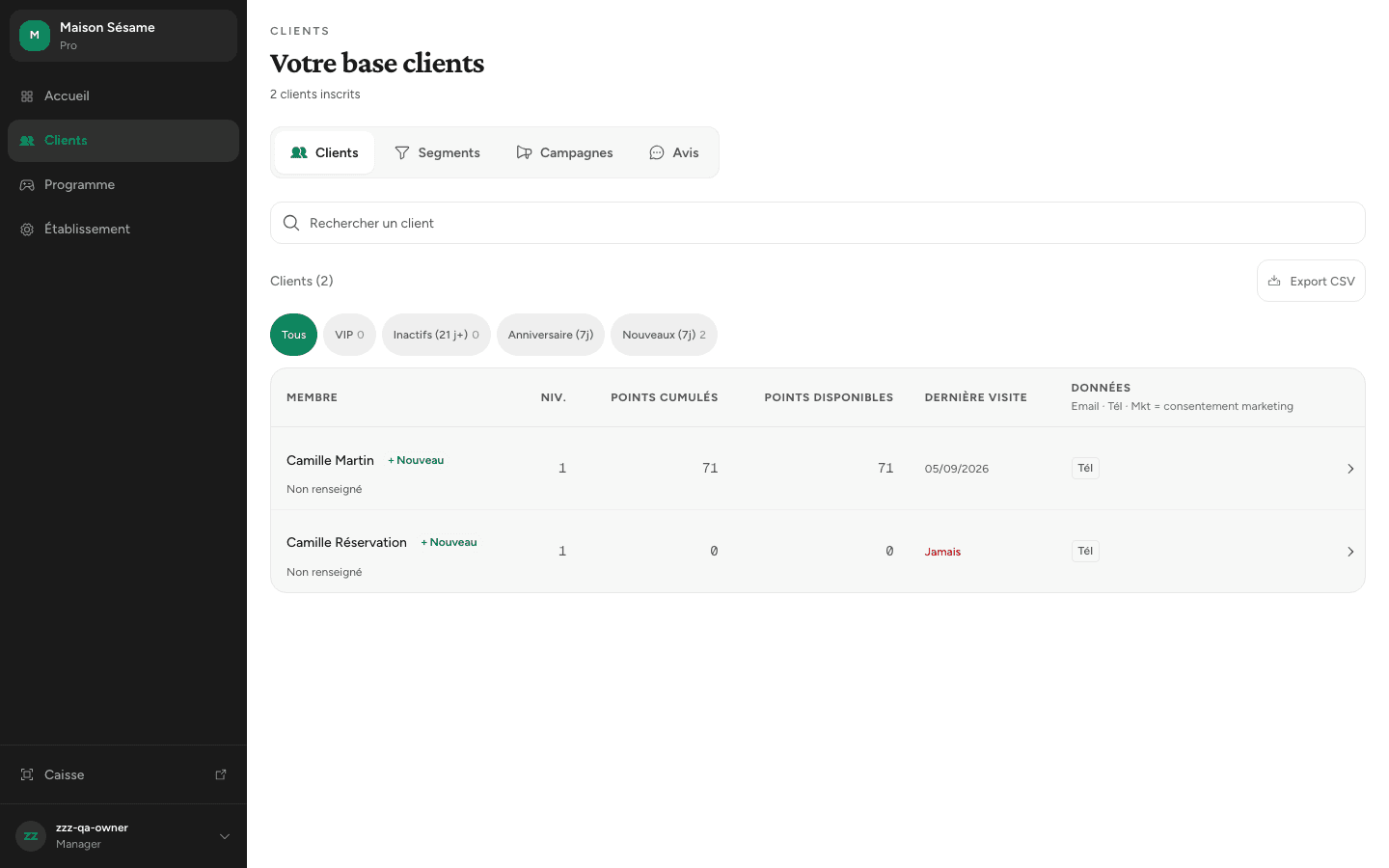 Fiche clients et consentements dans Connectable